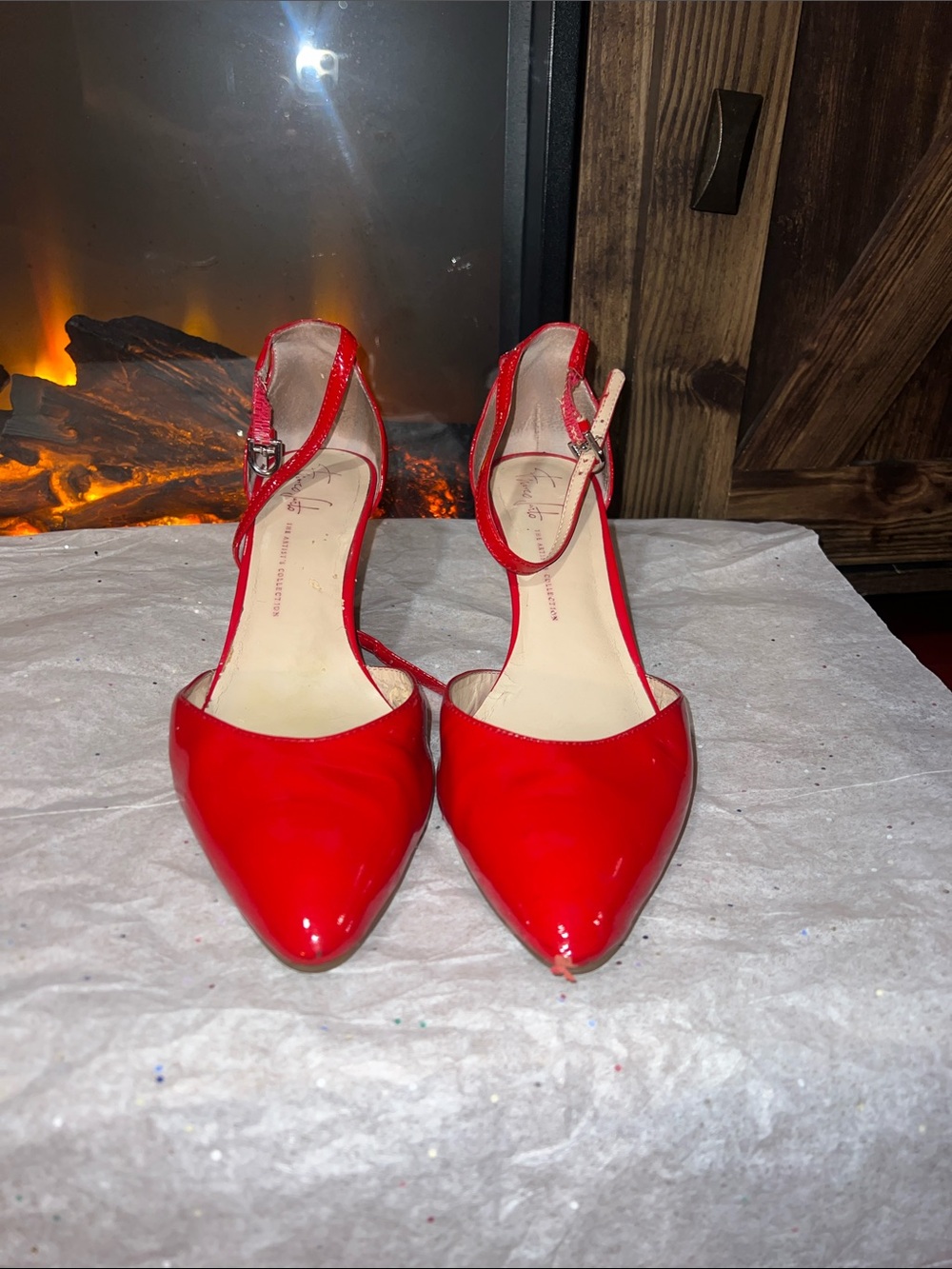 Franco Sarto Red Patent Pointed-Toe Ankle-Strap Heels